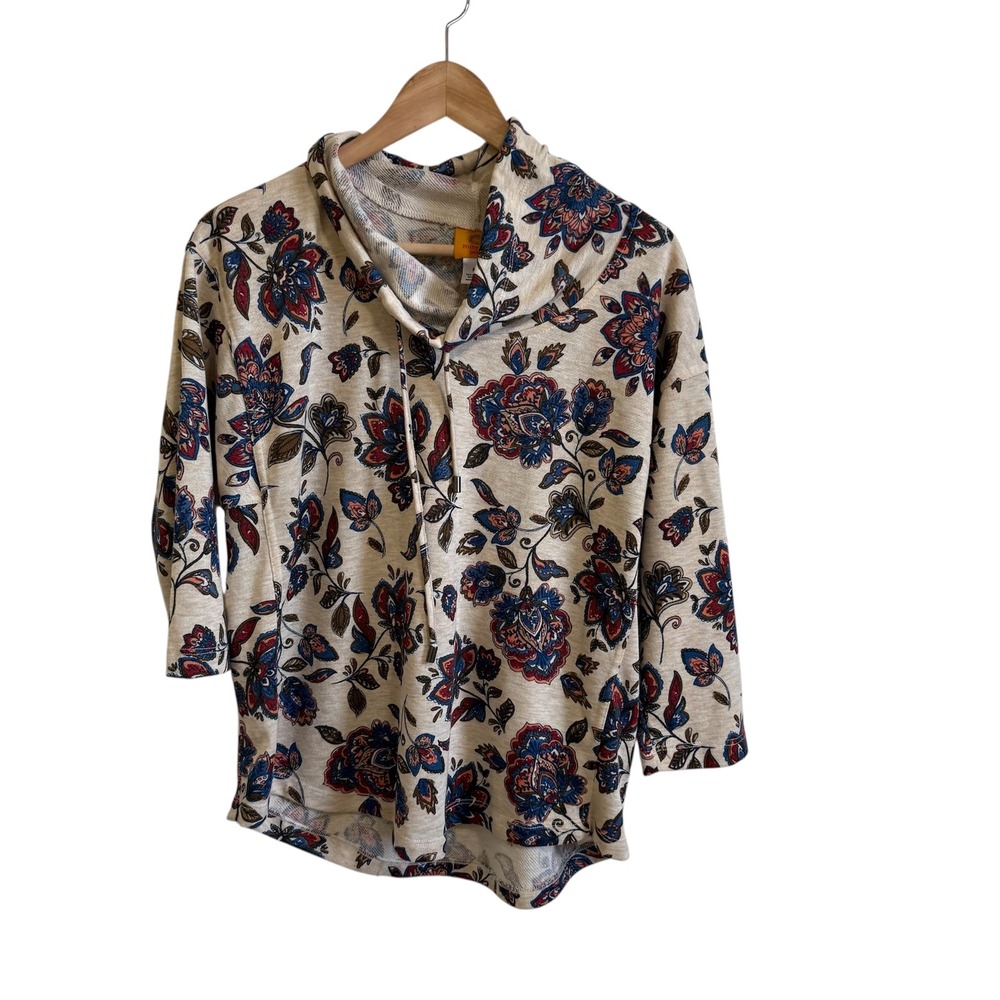 Ruby Rd. Petite Floral Cowl Neck 3/4 Sleeve Top‎ Boho Chic PM